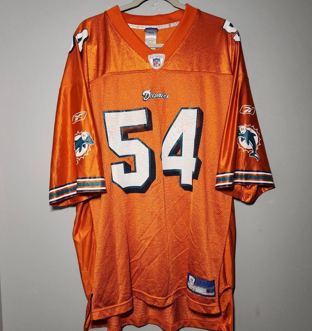Zach Thomas Miami Dolphins Orange Jersey #54 Reebok On Field Size XL